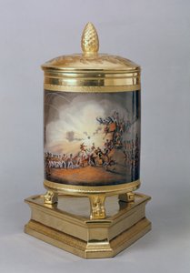 Pote coberto representando o Assalto de Ciudad Rodrigo, do Prussian Dinner Service, Berlim, 1816-19 (porcelana e dourada) de German School