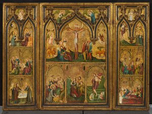 Tríptico da crucificação (anteriormente conhecido como Tríptico de Estouteville), c.1374 (tempera no painel) de German School