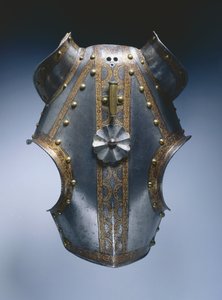 Demi-chanfron, Augsburg, c.1550 (aço gravado e dourado com couro) de German School