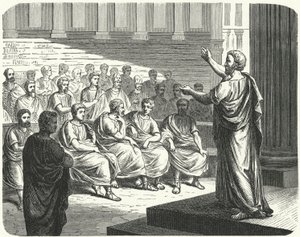 Demóstenes falando contra Filipe II da Macedônia de German School