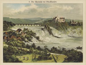 As cataratas do Reno perto de Schaffhausen (cor litho) de German School