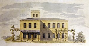 Design para uma villa clássica italiana, c.1850 (aquarela com caneta e tinta sobre papel) de German School