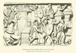 Destruição de uma aldeia germânica por soldados romanos (gravura) de German School