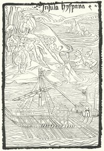Descoberta da ilha de Hispaniola por Cristóvão Colombo de German School