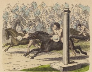 Exposição de equitação na Grécia Antiga (gravura a cores) de German School