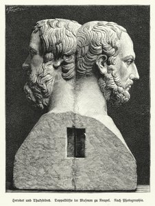 Busto duplo de Heródoto e Tucídides, historiadores da Grécia Antiga (litho) de German School