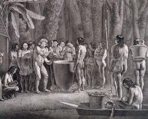 Festival de beber da tribo dos Coroados, c.1835-50 de German School