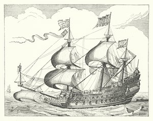 Navio de guerra holandês do século XVII (gravura) de German School