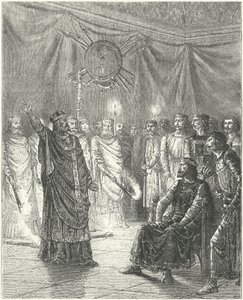 Edmund Rich, Arcebispo de Cantuária, ameaçando o Rei Henrique III com excomunhão de German School