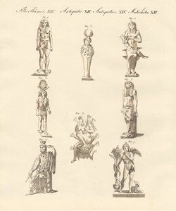 Divindades egípcias (gravura colorida) de German School