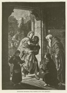 Ekkehard trazendo Frau Hadwig para o convento (gravura) de German School