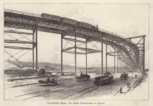 Elevated railway in New York City, New York, USA (gravura) de German School