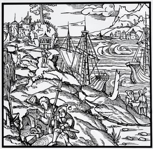 Gravura de De re metallica (Sobre a natureza dos metais), por Georg Pawer ou Georgius Agricola (1494-1555) de German School