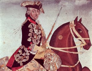 Retrato equestre do rei Frederico, o Grande da Prússia (1712-86) (wc e fio de ouro sobre papel) de German School