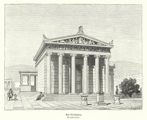Erectheion, templo dedicado a Atena e Poseidon na Acrópole, Atenas, Grécia Antiga (gravura) de German School