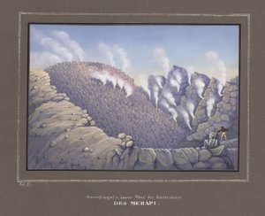 Erupções e parede interna do Vulcão Merapi, Pl. V de, Atlas Topográfico e Científico na Viagem através de Java, por Dr.Fr.Junghuhn, Magdeburg 1845 de German School