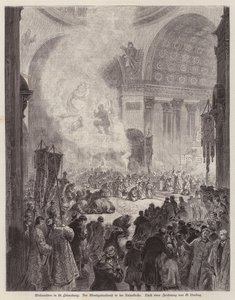 Culto da noite na Catedral de Kazan, São Petersburgo, Rússia, no Natal (gravura) de German School