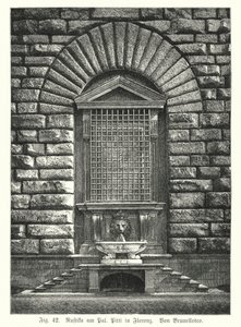 Exemplo de rustificação, por Filippo Brunelleschi, Palazzo Pitti, Florença, Itália (gravura) de German School