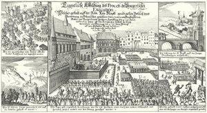 Execução de membros da Revolta Protestante Boémia na Praça da Cidade Velha, Praga de German School
