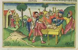 Êxodo 12 A Primeira Páscoa, da Bíblia de Nuremberg (Biblia Sacra Germanaica) (xilogravura colorida) de German School