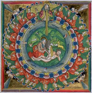 Cópia fac-símile de Gênesis 2:22 Deus criou Eva, da Bíblia de Nuremberg (Biblia Sacra Germanaica) de German School