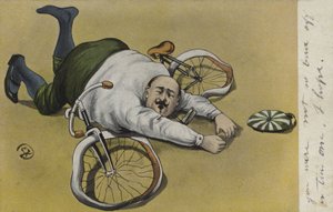 Homem gordo, caiu da sua bicicleta (cor litho) de German School