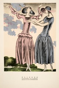 "Flieder", anúncio de vestuário de M. Gerstel, de Styl, pub.1922 (gravura em pochoir) de German School