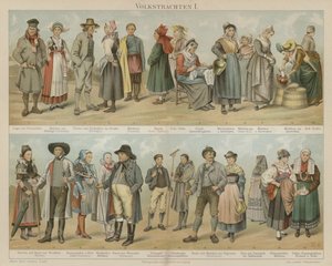 Roupas folclóricas (cor litho) de German School