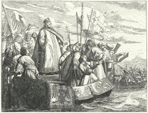Frederick Barbarossa e seu exército atravessando o Bósforo na Terceira Cruzada de German School