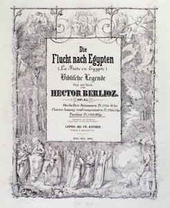 Frontispício da partitura da edição alemã de “” The flight into egypt, opus 25 ”” abertura do compositor romântico francês Hector Berlioz de German School