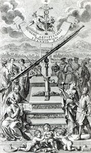Frontispício do Oculus Artificialis Teledioptricus Sive Telescopium por Johann Zahn, 2ª edição publicada em 1702 de German School