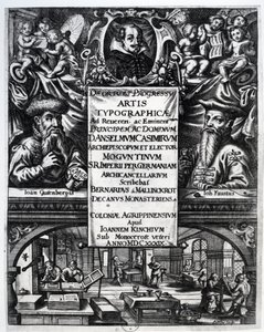 Frontispício de &39;Sobre a origem e a história da tipografia&39; por Bernardus Mallinckrodt, 1634 de German School