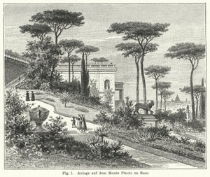 Desenho de jardim: Monte Pincio, Roma, Itália (gravura) de German School
