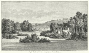Desenho de jardim: Muskau Park, Alemanha, desenhado pelo Príncipe Hermann von Pueckler-Muskau (gravura) de German School