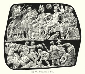 Gemma Augustea, antiga gema romana gravada em relevo de ônix (gravura) de German School