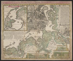 Apresentação geográfica da inundação de água na Baixa Alemanha, que teve lugar a 25 de Dezembro de 1717, c.1718 (imprimir) de German School