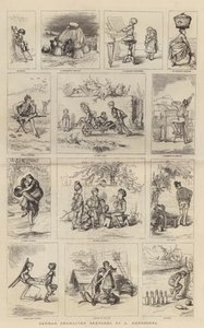 Esboços de caracteres alemães (gravura) de German School
