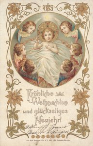 Postal de Natal alemão (litografia a cores) de German School