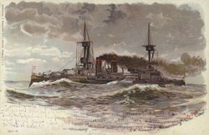 Navio de batalha alemão SMS Weissenburg, final do século XIX ou início do século XX (cor litho) de German School