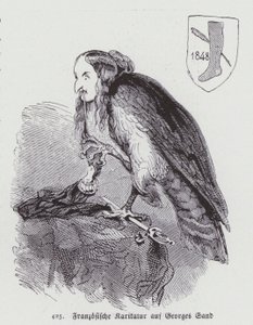 Caricatura alemã do romancista francês do século XIX George Sand (litho) de German School