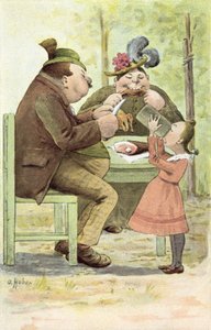 Casal alemão e filha desfrutando de uma refeição fora de German School