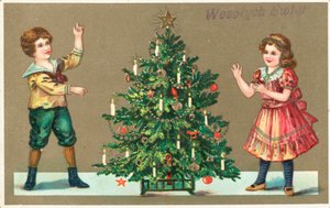 Menina menino, com, árvore natal de German School