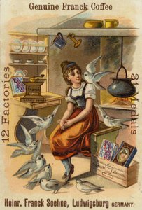 Menina com pombas, anunciando o café genuíno de Franck de German School