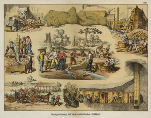 Mineração de ouro nos campos de ouro da Austrália (cor litho) de German School