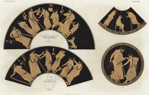 Figuras gregas com cães e vestindo capas de German School