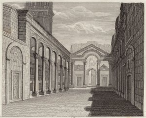 Salão do Palácio do Imperador Romano Diocleciano, Spalato (Split, Croácia). Ilustração para Bilder-Atlas (gravura) de German School