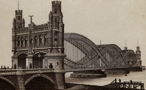 Hamburgo: Neue Elb-Brucke, Nova Ponte sobre o Elba (litho) de German School