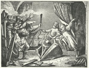 Hartmann de Siebenich disfarçado de Frederick Barbarossa para permitir que o Imperador escape de Susa, Itália de German School