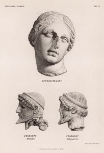 Cabeças de Afrodite e Zeus de Olympia, Grécia (gravura) de German School