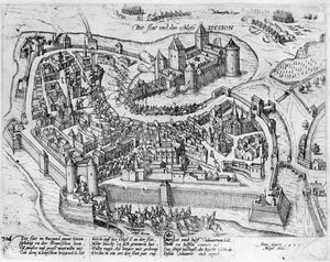 Henri IV (1553-1610) entra em Dijon, depois de sua vitória em Fontaine-Francaise sobre o espanhol, 5 de junho de 1595 de German School